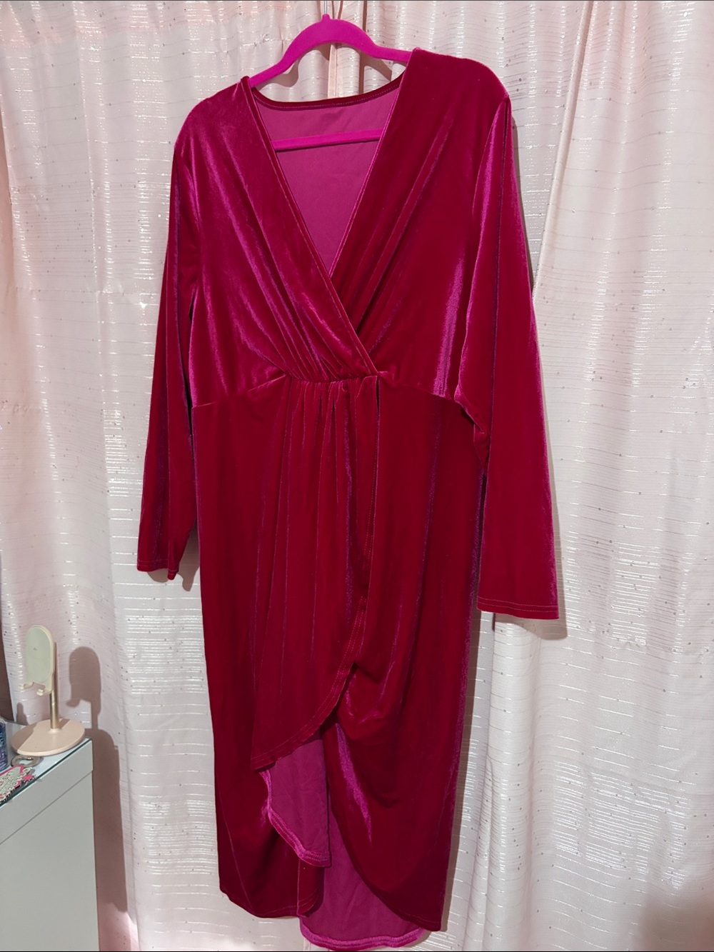SHEIN Velvet Wrap Tulip-Hem Nightdress in Deep Fuchsia